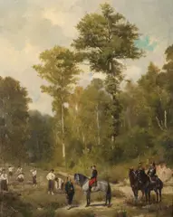 Alexandre Protais, French military officers and soldiers setting up camp, oil on panel
