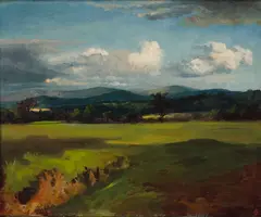 Toby Edward Rosenthal, Alpine landscape, oil on canvas laid to board