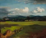 Toby Edward Rosenthal, Alpine landscape, oil on canvas laid to board