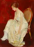 Charles Webster Hawthorne, Seated lady in an evening gown, oil on board
