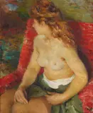 Marcel Dyf, Jeune femme au fauteuil rouge, 1950, oil on canvas