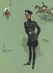'Snaffles' Charlie Johnson Payne, The Adjutant, watercolour and gouache on green paper