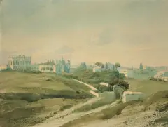 Friedrich Preller d. Ä., Die Villa Albani in Rom, Aquarell über Bleistift auf Velin