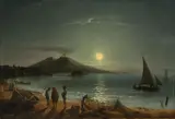 Gustaf Wilhelm Palm, Mondschein über der Bucht von Neapel, 1842, Öl auf Holz