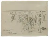 Max Liebermann, Badende Knaben am Strand, Um 1896, Kreide, weiß gehöht, auf grauem Papier
