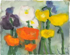 Klaus Fußmann, Mohnblumen und Iris, 1994, Aquarell auf Bütten