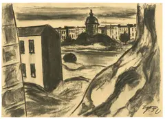 Werner Heldt, Am Wasser, 1950, Kohle auf Papier
