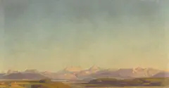 Deutsch, um 1850, Blick auf die Berggipfel Hirschberg, Guffert und Juifen von der Gegend bei Dietramszell, Öl auf Papier, auf Karton aufgezogen