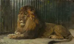 Paul Friedrich Meyerheim, Liegender Löwe. (Vor) 1909, Öl auf Leinwand