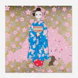 Maiko in Kyoto, Cherry Blossoms on Blue by Takashi Murakami, 2024, offset lithograph in colors, sold Dec 2025