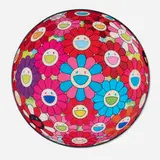 Flower Ball (3D) (Blue and Red) by Takashi Murakami, 2013, offset lithograph mounted to aluminum and facemounted to acrylic, sold Dec 2025