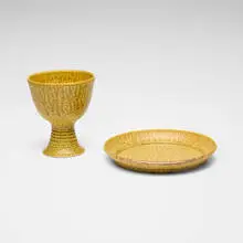 Brother Thomas Bezanson, Chalice and plate, yellow Armenian bole-glazed porcelain