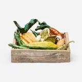 Peter VandenBerge, Vegetable Box, 1972, glazed stoneware, glazed earthenware, soil, straw