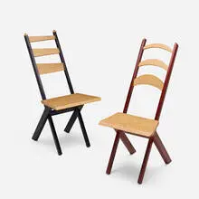 Folding chairs, set of two by Stephen Perrin, 1994, aniline-dyed maple, bird's-eye maple, tiger maple, sold Apr 2026