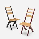 Stephen Perrin, Folding chairs, set of two, 1994, aniline-dyed maple, bird's-eye maple, tiger maple