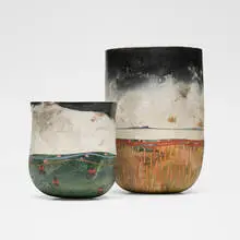 Bennett Bean, Vases, set of two, c. 2000, pit-fired and painted earthenware