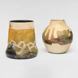 Bennett Bean, Vases, set of two, c. 1980, pit-fired and painted earthenware
