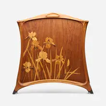 Silas Kopf, Marquetry fire screen with irises, 1988, cherry, fruitwoods, ebony