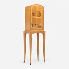 Silas Kopf, Tea cabinet, 1990, maple burl, cherry, maple, ebony, marquetry