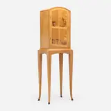 Silas Kopf, Tea cabinet, 1990, maple burl, cherry, maple, ebony, marquetry