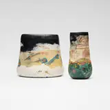 Bennett Bean, Vessels, set of two, c. 2000, pit-fired and painted earthenware