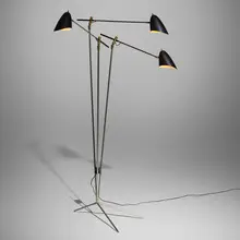 David Weeks, Tripod floor lamp, model 303, aluminum, lacquered aluminum, brass