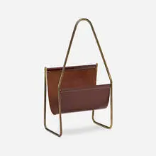 Carl Auböck, Magazine rack, model 3808, c. 1950, brass, leather