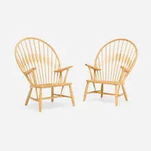 Peacock chairs, pair by Hans J. Wegner, ash, jute, sold May 2026