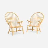 Peacock chairs, pair by Hans J. Wegner, ash, jute, sold May 2026