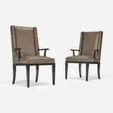 Tommi Parzinger, Armchairs, pair, c. 1955, upholstery, lacquered wood