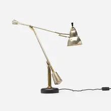 Articulated table lamp by Édouard-Wilfred Buquet, nickel-plated brass, aluminum, lacquered wood, sold May 2026