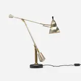 Édouard-Wilfred Buquet, Articulated table lamp, nickel-plated brass, aluminum, lacquered wood