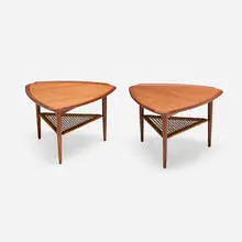 Poul Jensen, Occasional tables, pair, c. 1965, teak, cane