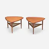Poul Jensen, Occasional tables, pair, c. 1965, teak, cane