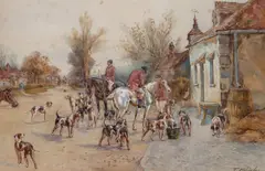 Thomas Blinks, Before the Off, watercolour
