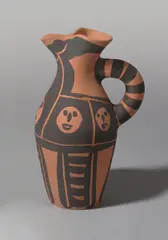Yan petites têtes by Pablo Picasso, 1963, Krug, roter Ton, unglasiert, mit Engobenbemalung und Messergravur. Höhe: 26,5 cm (10 ⅜ in.); ceramic, Madoura edition, sold Jun 2017