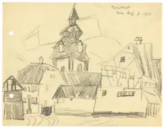 Troistedt by Lyonel Feininger, 1913, Bleistift auf Papier, sold Nov 2018