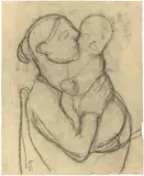 Paula Modersohn-Becker, Mutter mit Kind auf dem Arm, Um 1904, Kohle auf Papier