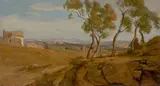 Johann Carl Baehr, Grabmal der Caecilia Metella, im Hintergrund Rom, Um 1835, Öl auf Papier, auf Leinwand aufgezogen