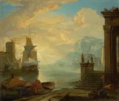 Hendrik van Minderhout, Südlicher Seehafen mit Segelschiffen, Um 1670, Öl auf Leinwand