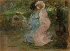 Joseph Oppenheimer, Gesellschaft im Park, Um 1900, Öl auf Pappe