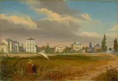 Malerin am Stadtrand by Deutsch, um 1840, Öl auf Leinwand, sold Nov 2016