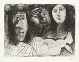 Pablo Picasso, Autoportrait, avec deux femmes, 1972, Radierung und Kaltnadel auf Velin