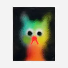 Jon Burgerman, Space Kitty, 2021, spraypaint on wood