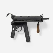 Ravi Zupa, Mightier Than Submachine Gun 02, 2015, typewriter and stapler components, scrap steel, awl handle