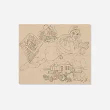 Robert Williams, Retrieving Ozark Lasagna (concept drawing), c. 1992, graphite on paper laid to cardboard