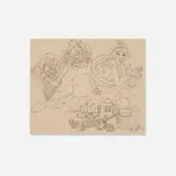 Robert Williams, Retrieving Ozark Lasagna (concept drawing), c. 1992, graphite on paper laid to cardboard