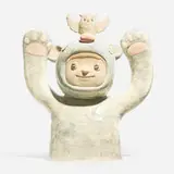 Boy In Bear Mascot Costume and Owl by Yasuhito Kawasaki, 2022, glazed stoneware, sold Oct 2025