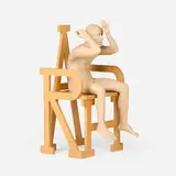 Dirk Staschke, Handmade Figure with Computer Generated Code, 2020, ceramic, maple