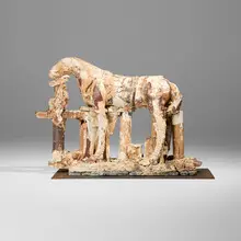 Jean-Pierre Larocque, Cheval, c. 1998, soda-fired stoneware, steel